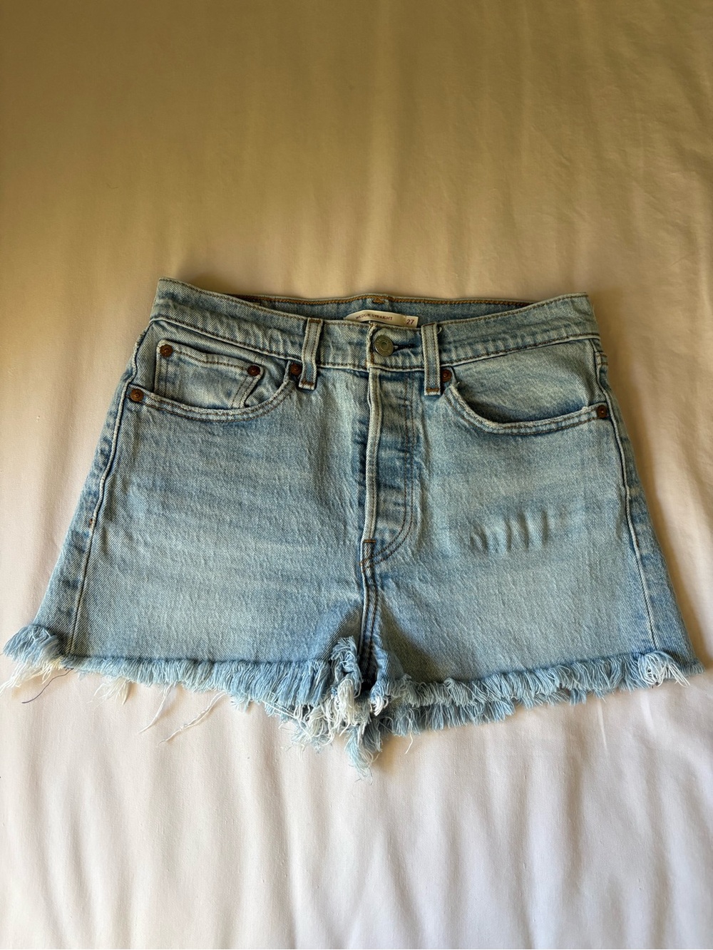 Levi's Light Blue Frayed Hem Denim Shorts